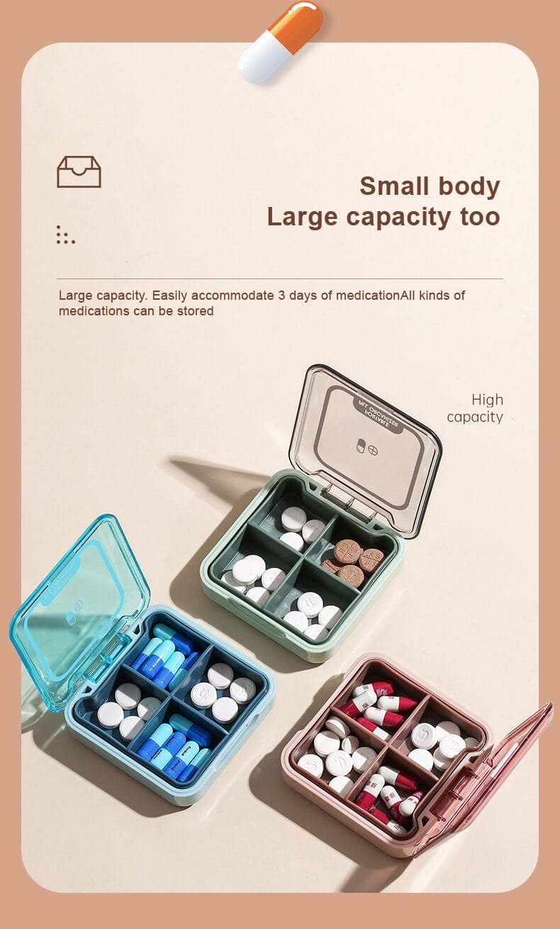 4 compartment travel pill box product display 3