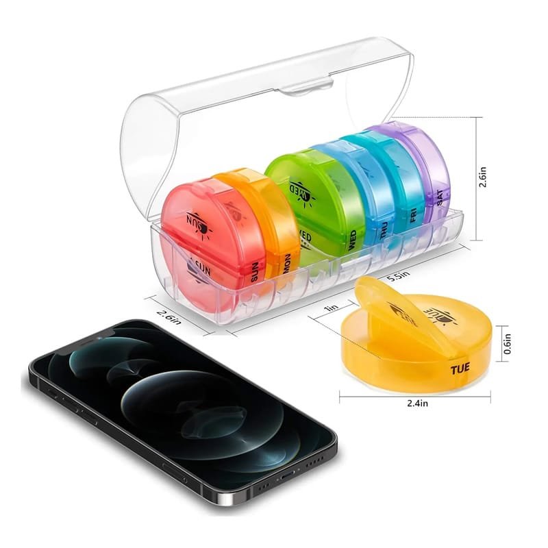 am pm weekly round pill box 10