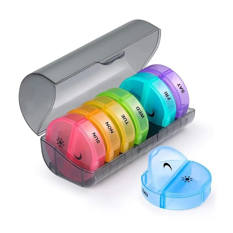 am pm weekly round pill box 6