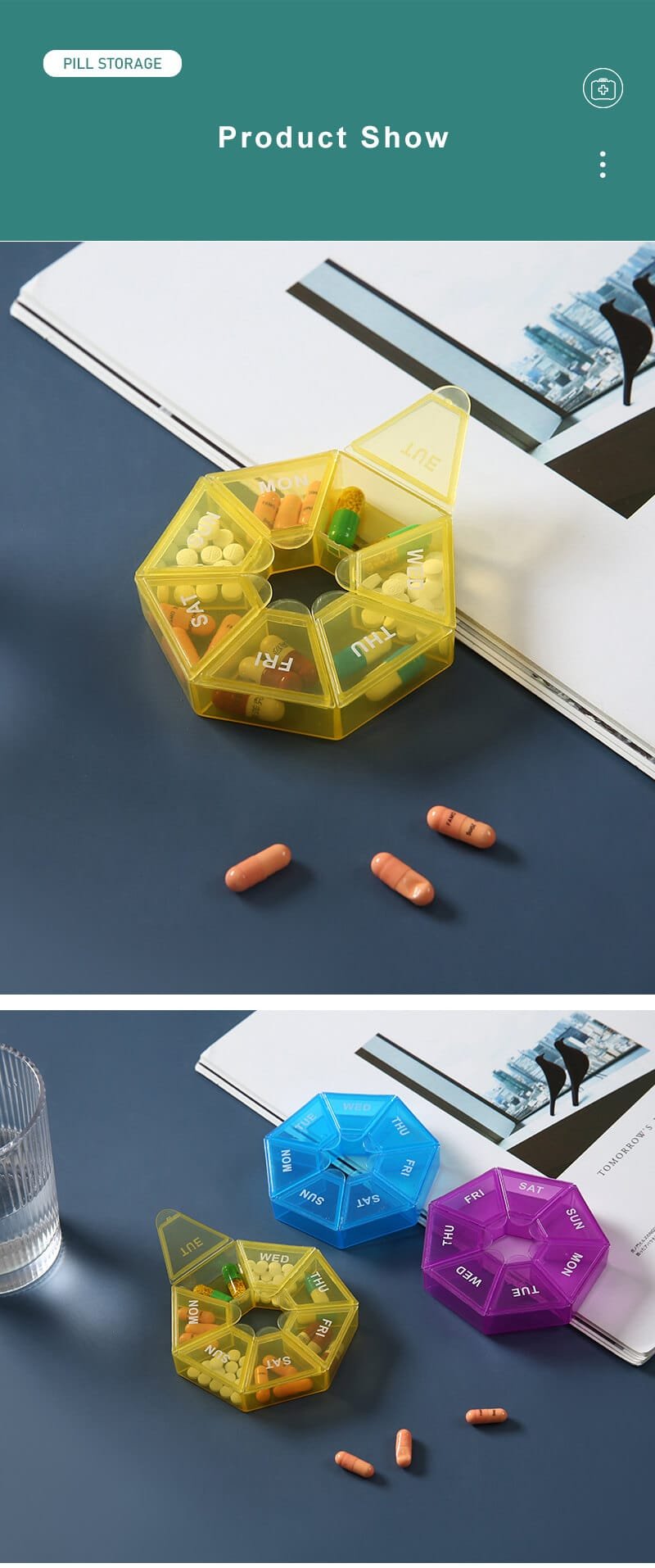 weekly heptagonal pill box product display 8 weekly heptagonal pill box product display 8