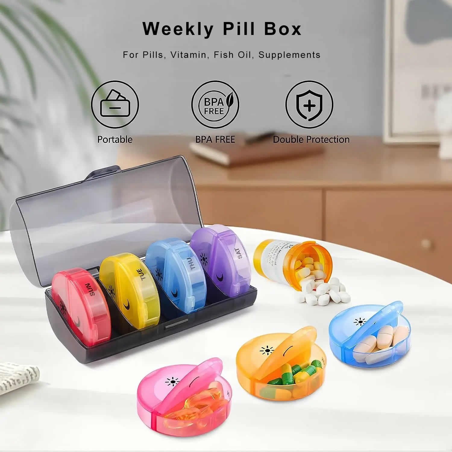 weekly round pill box product display 1 weekly round pill box product display 1