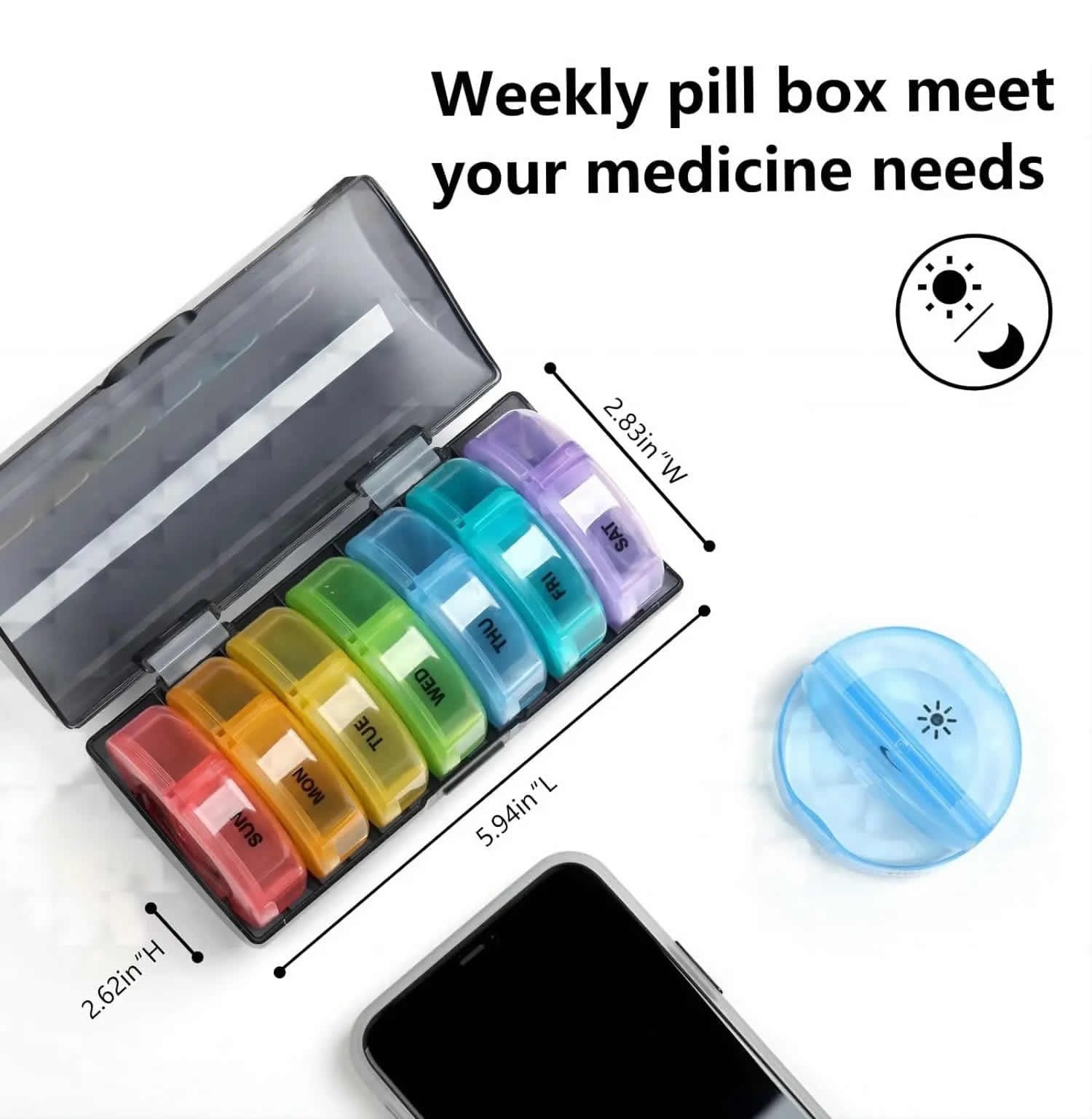 weekly round pill box product display 2 weekly round pill box product display 2