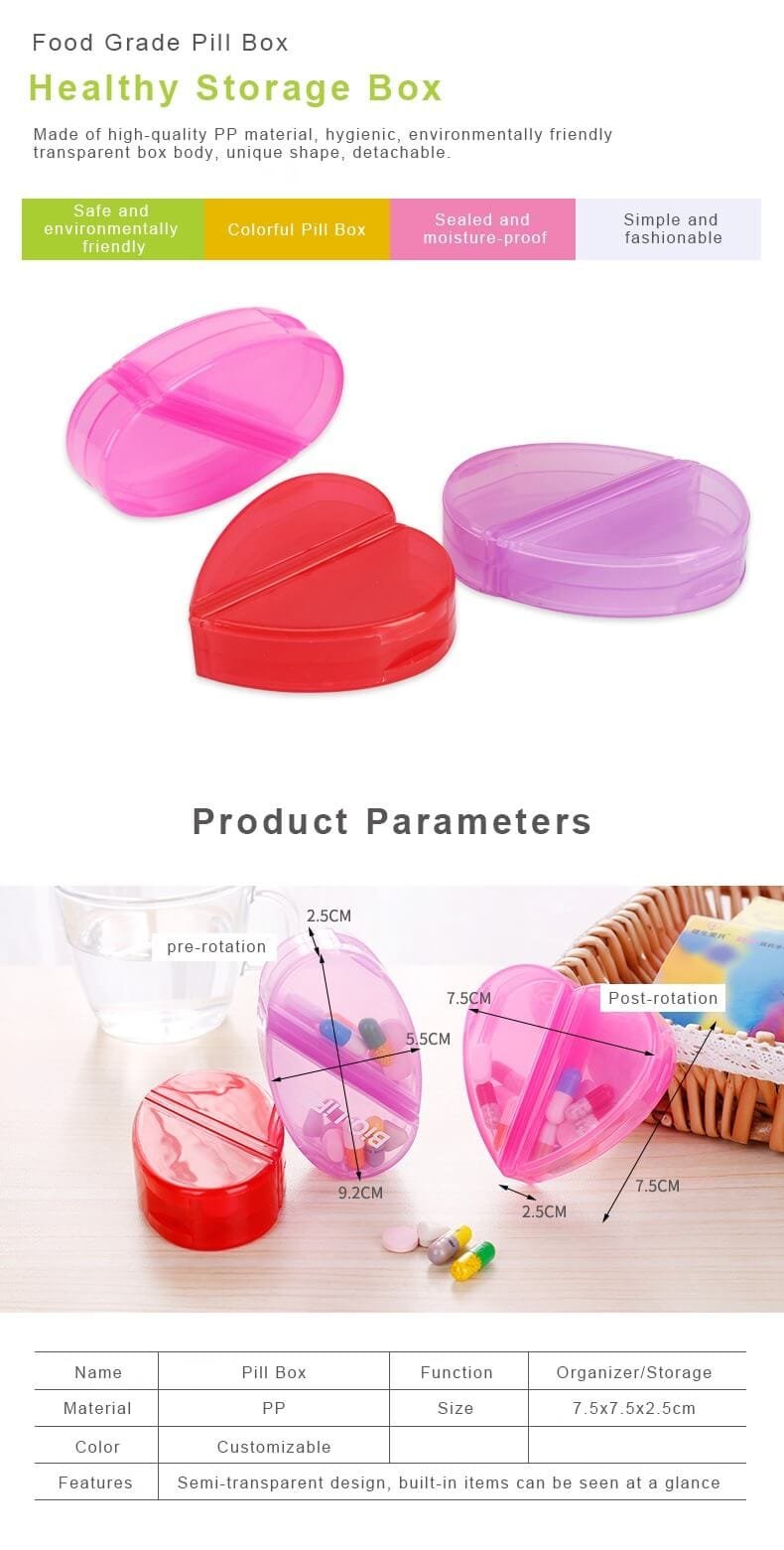 heart shape plastic pill box product display 2 heart shape plastic pill box product display 2