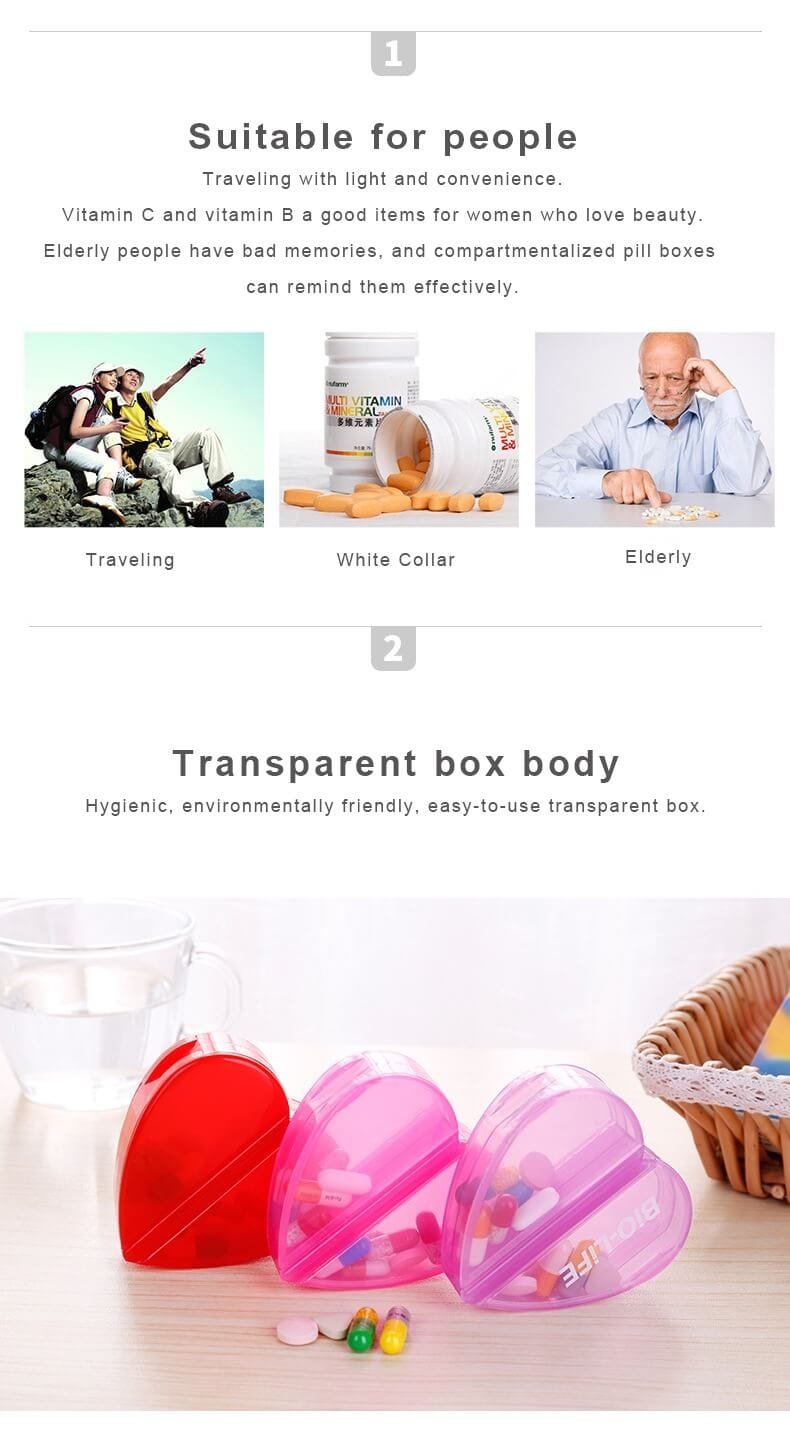 heart shape plastic pill box product display 3 heart shape plastic pill box product display 3