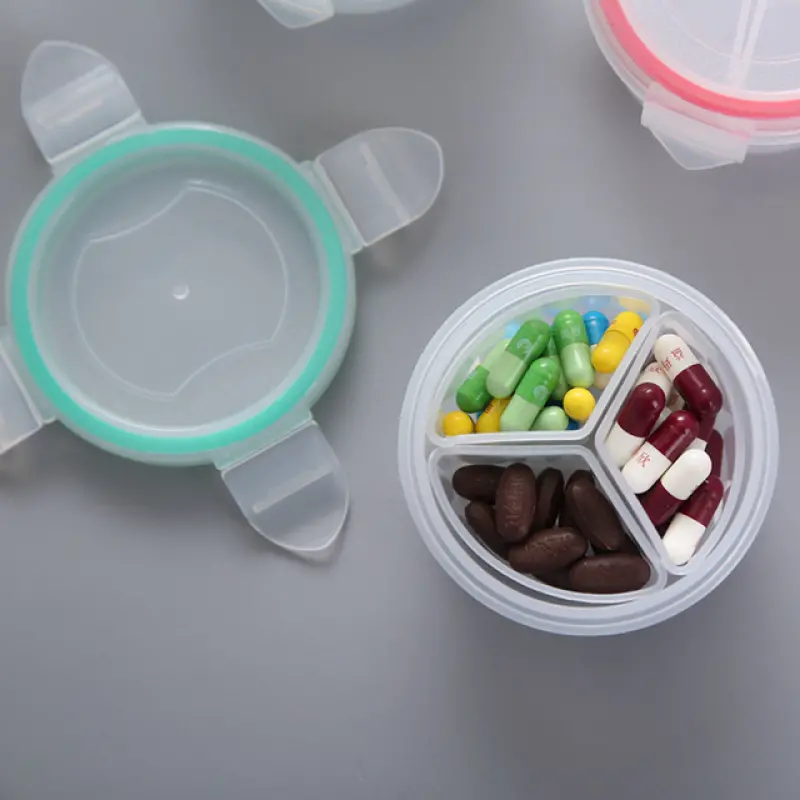 Wholesale Transparent Plastic Round Pill Box Three Compartments Sealed Small Pill Box Multifunctional Waterproof Medicine Storage Box (9)