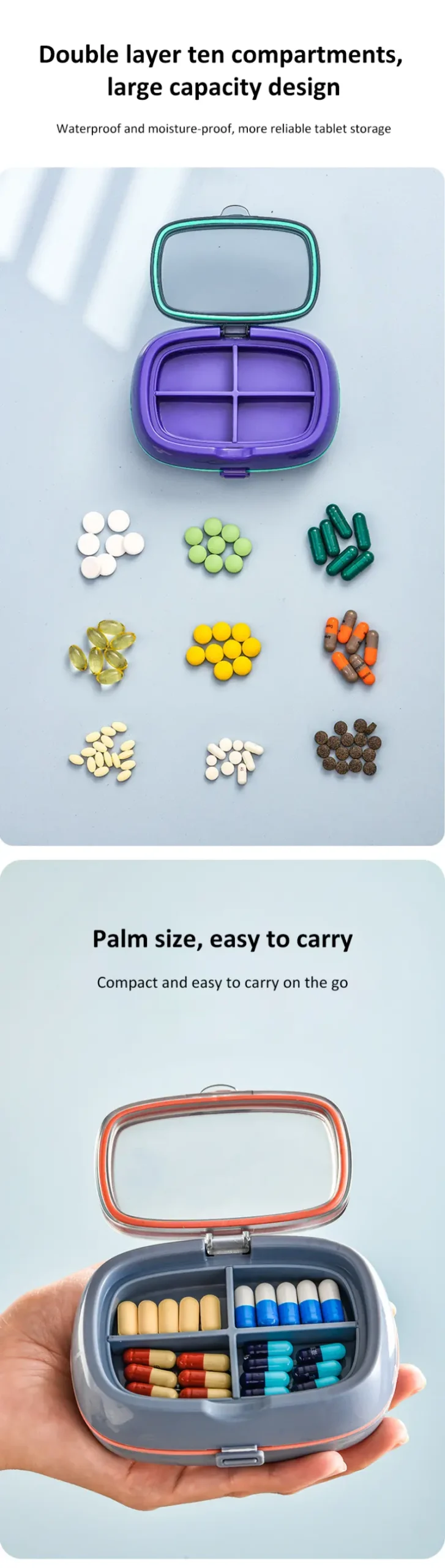 10 Compartment Pill Box with Double Seal – BS0800J (4) 10 Compartment Pill Box with Double Seal – BS0800J (4)
