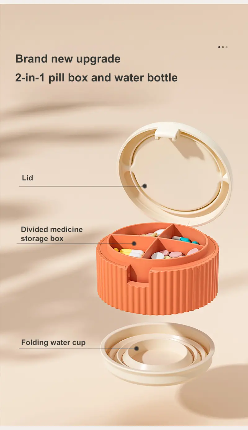 2 in 1 folding pill case with water cup. (3) 2 in 1 folding pill case with water cup. (3)