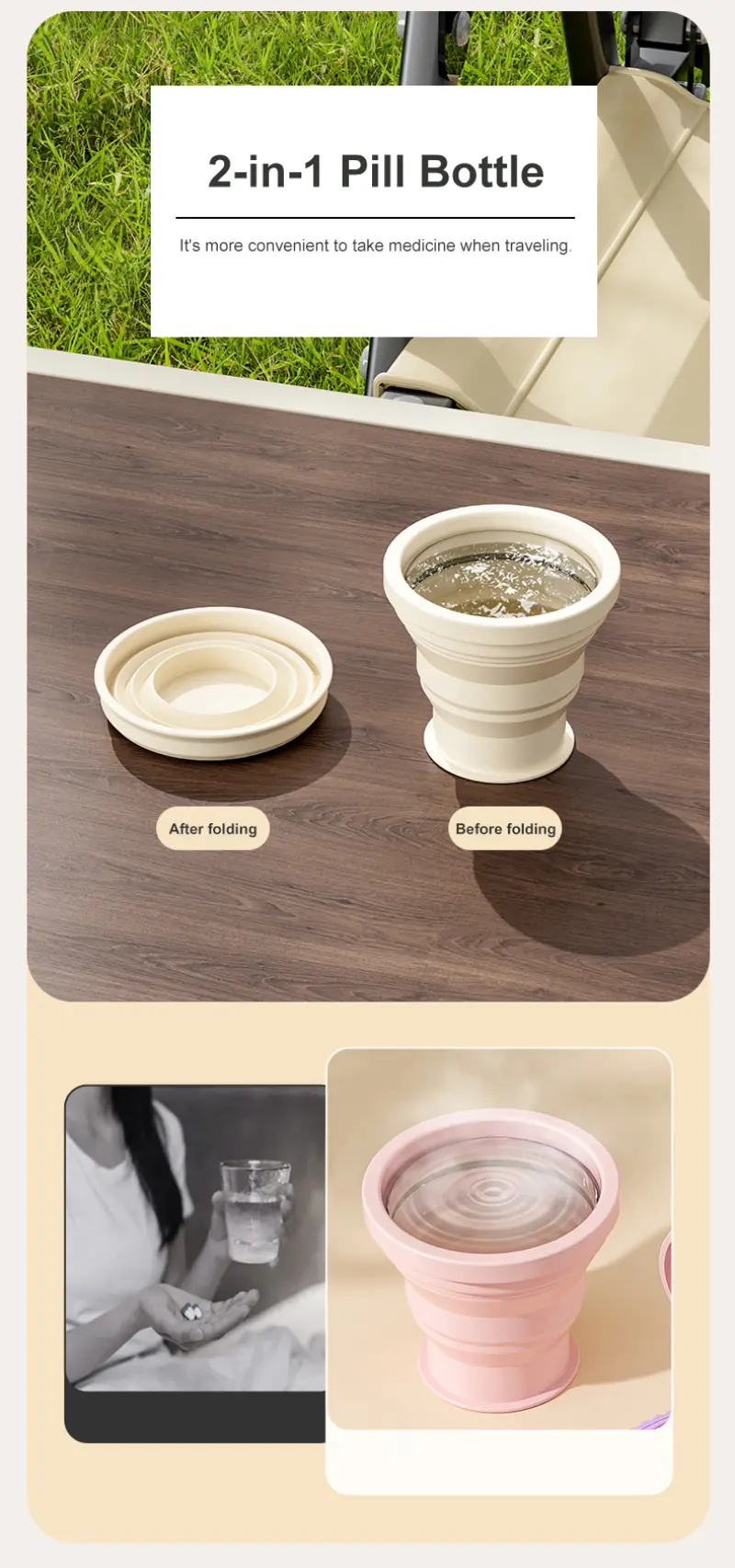 2 in 1 folding pill case with water cup. (4) 2 in 1 folding pill case with water cup. (4)