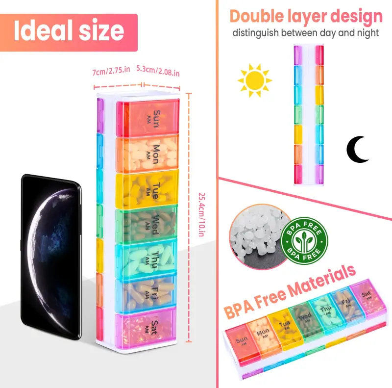 7 Day AM PM Weekly Pill Box with Double Layer Design (1) 7 Day AM PM Weekly Pill Box with Double Layer Design (1)