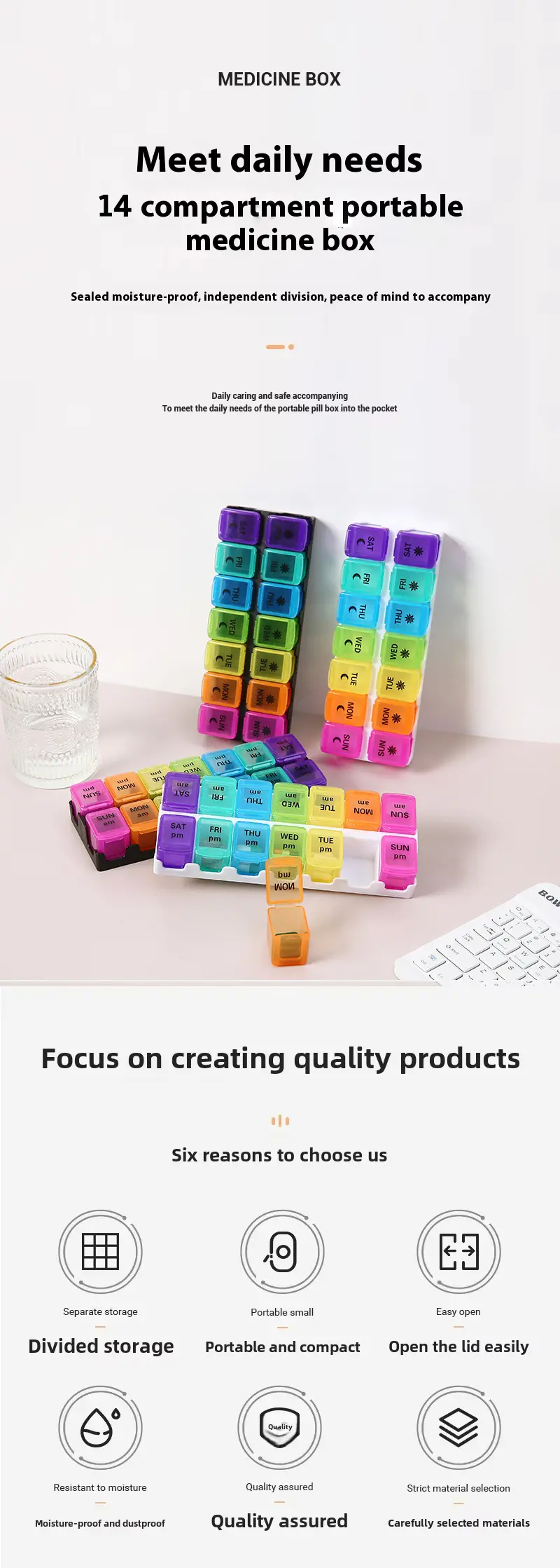 7 Day Removable Rainbow 14 compartment Pill Box – BS1312J (1) 7 Day Removable Rainbow 14 compartment Pill Box – BS1312J (1)