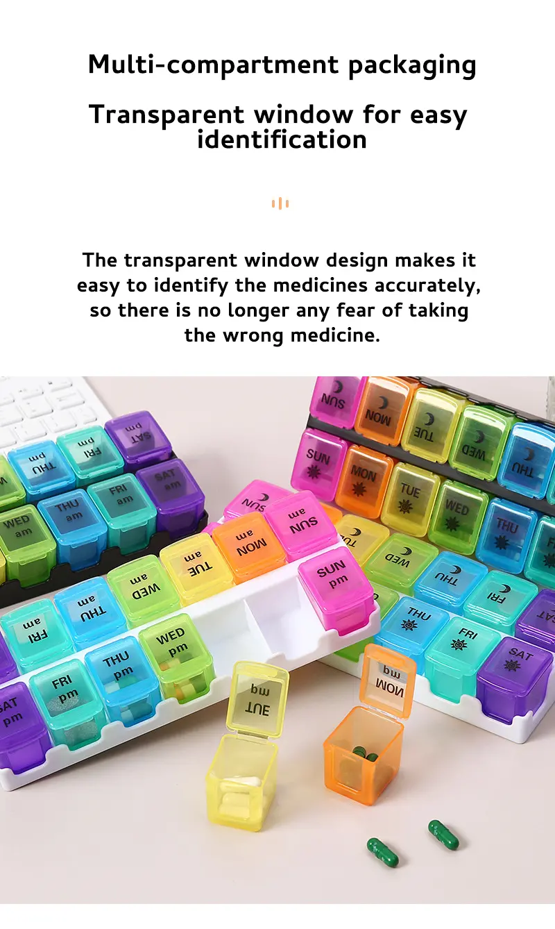 7 Day Removable Rainbow 14 compartment Pill Box – BS1312J (3) 7 Day Removable Rainbow 14 compartment Pill Box – BS1312J (3)
