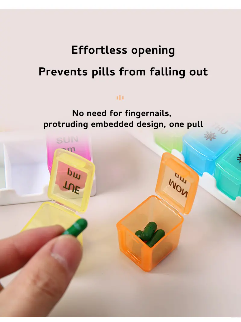 7 Day Removable Rainbow 14 compartment Pill Box – BS1312J (4) 7 Day Removable Rainbow 14 compartment Pill Box – BS1312J (4)