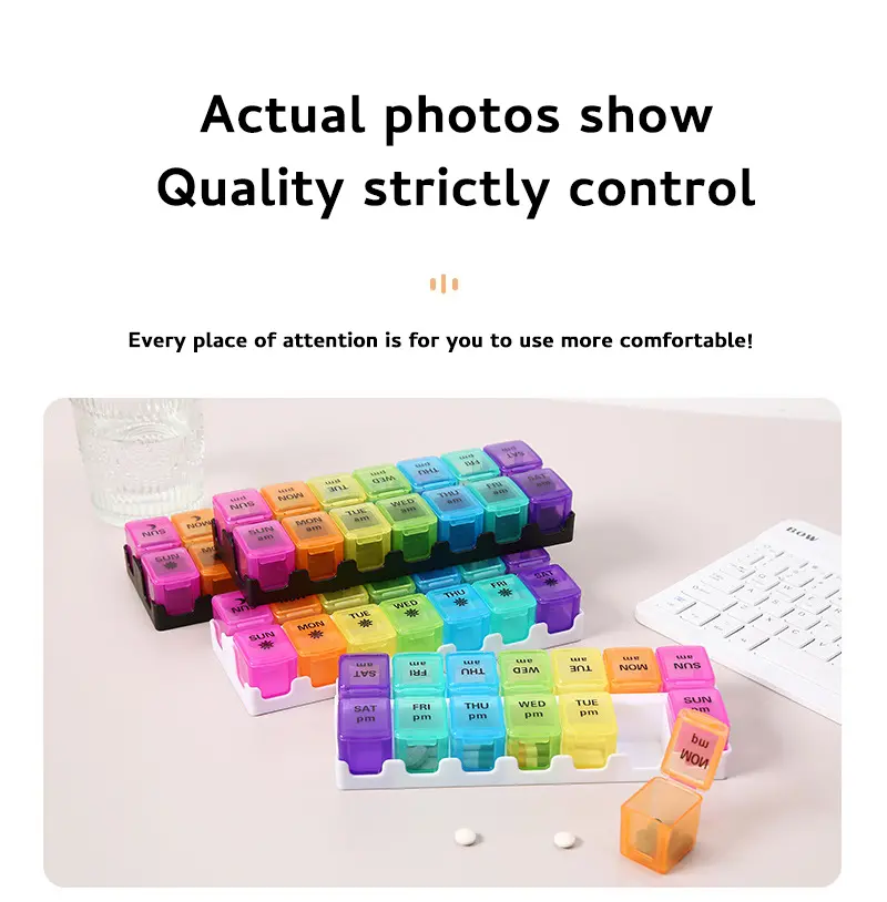 7 Day Removable Rainbow 14 compartment Pill Box – BS1312J (8) 7 Day Removable Rainbow 14 compartment Pill Box – BS1312J (8)
