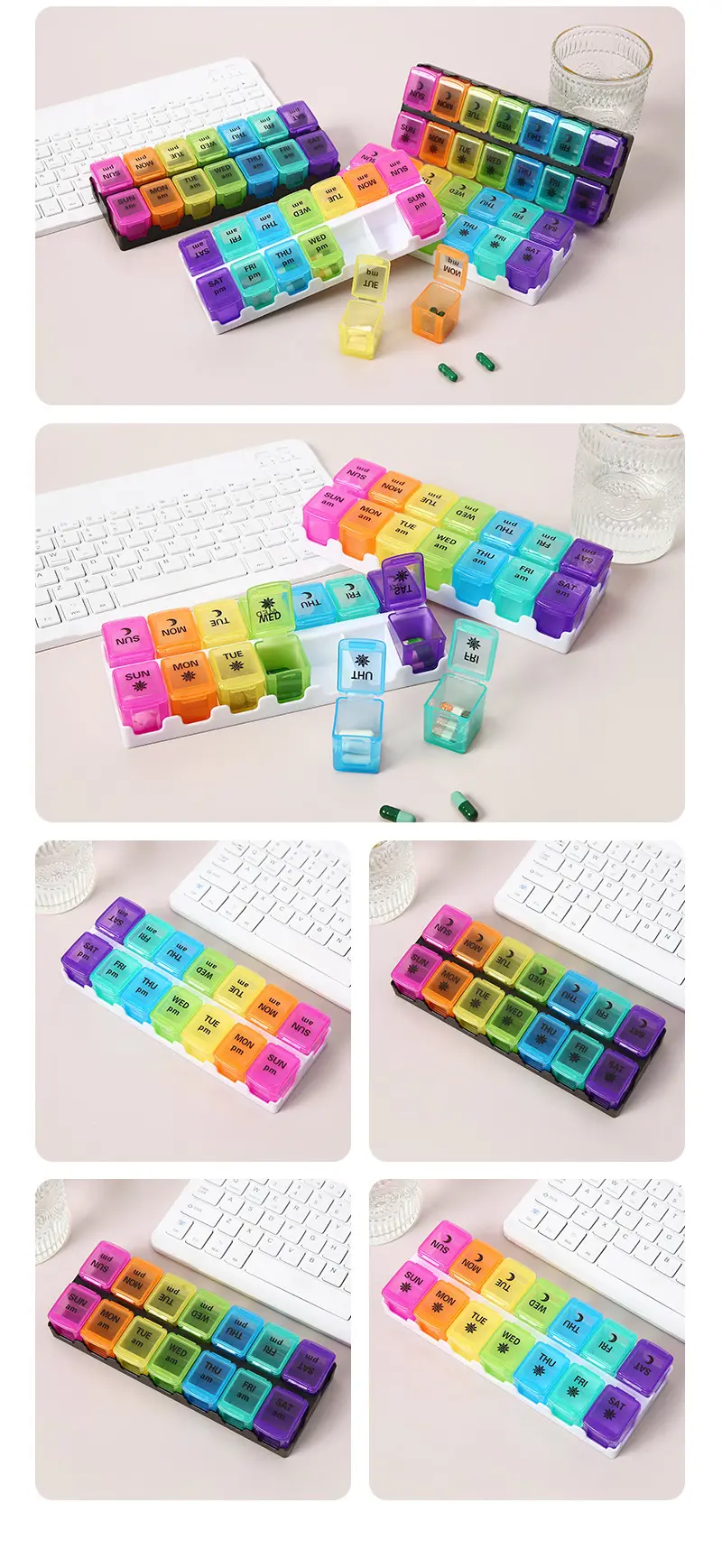 7 Day Removable Rainbow 14 compartment Pill Box – BS1312J (9) 7 Day Removable Rainbow 14 compartment Pill Box – BS1312J (9)