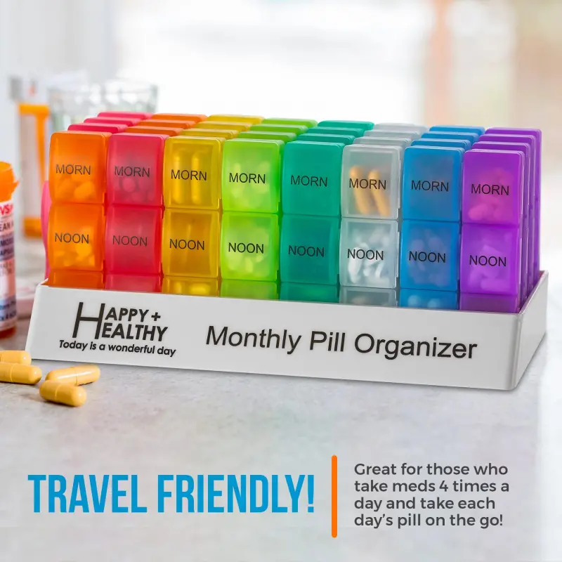 Month Pill Box Organizer 4 Times a Day Morning Noon Evening Night Large 32 Daily Pill Cases Travel Monthly Pill Organizer (2) Month Pill Box Organizer 4 Times a Day Morning Noon Evening Night Large 32 Daily Pill Cases Travel Monthly Pill Organizer (2)