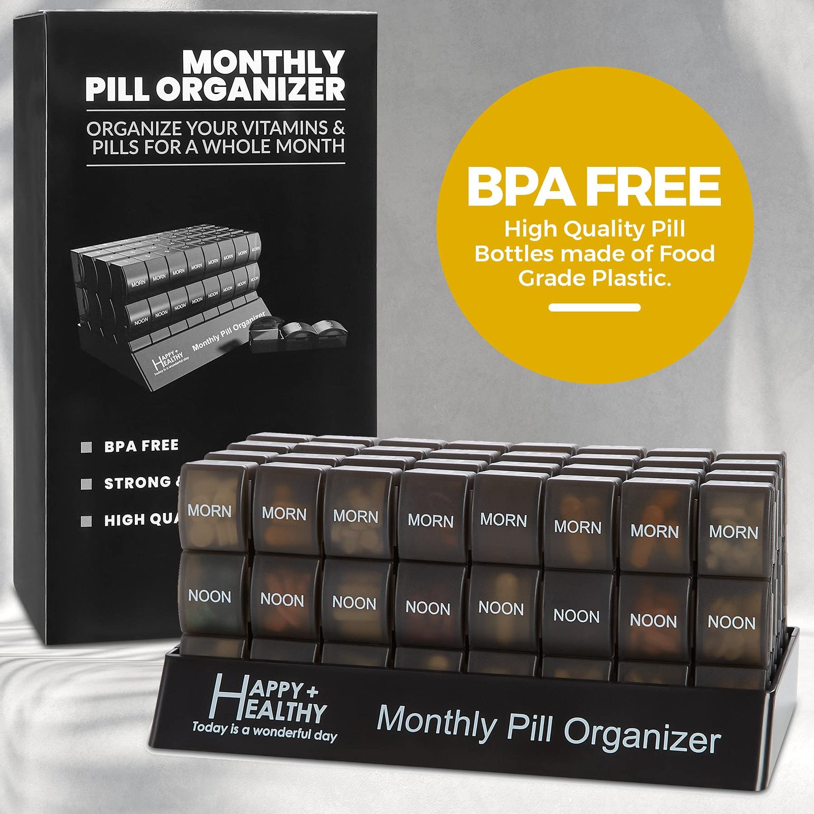 Month Pill Box Organizer 4 Times a Day Morning Noon Evening Night Large 32 Daily Pill Cases Travel Monthly Pill Organizer (7)