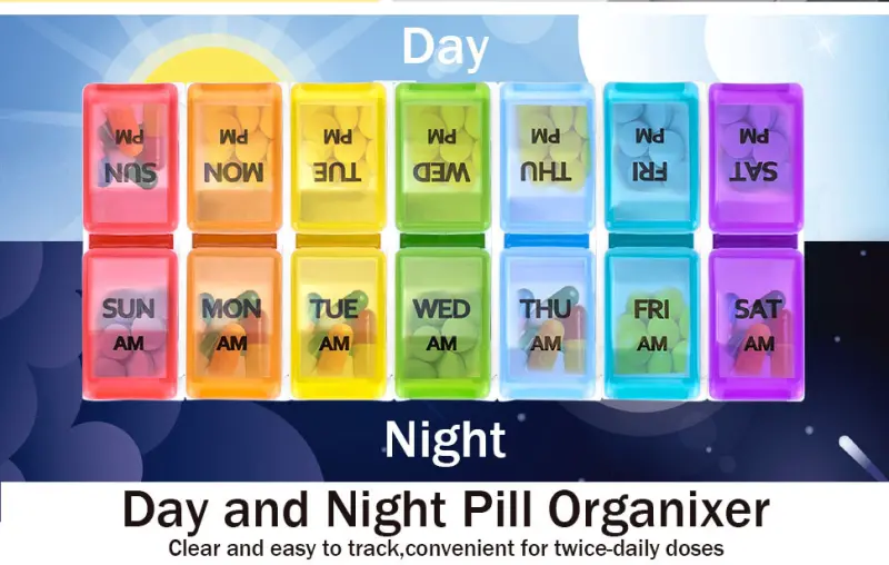 Portable 7 Day Pill Box with AMPM Compartments BS0753J (2) Portable 7 Day Pill Box with AMPM Compartments BS0753J (2)